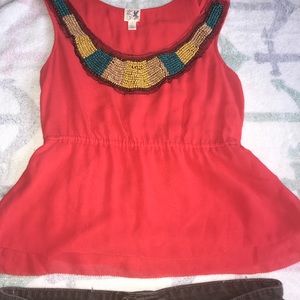 Coral with beading neckline crop top